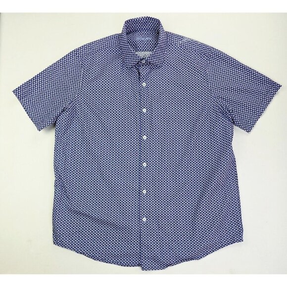 Tasso Elba Size XL 17-17.5 Black Blue White Lavender Ovel Pattern Cotton Shirt - Picture 6 of 9